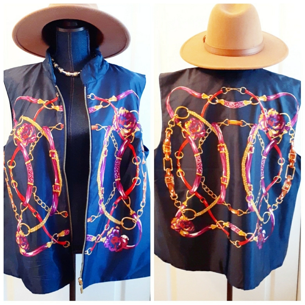 Charter Club Blue Equestrian Chain Reversible Vest